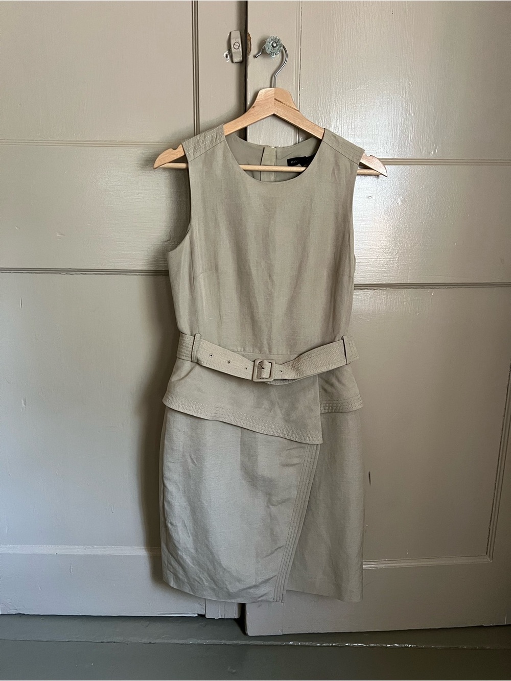 Sleeveless Belted Layered Dress in Light Taupe